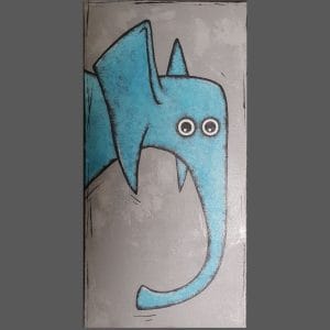 tableau éléphant bleu sur fond gris