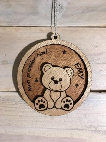 boule de Noël cadeaux de  naissance en bois personnalisable