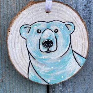 Lot de 3 boule de Noël en Bois peinte à la main : lièvre, loup, ours