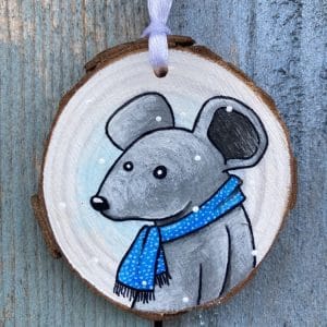 Lot de 3 boule de Noël en Bois peinte à la main : Souris, lapin, ours polaire !